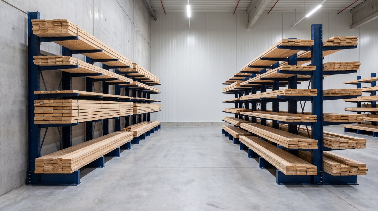 Single-sided vs double-sided cantilever rack systems side by side in a warehouse