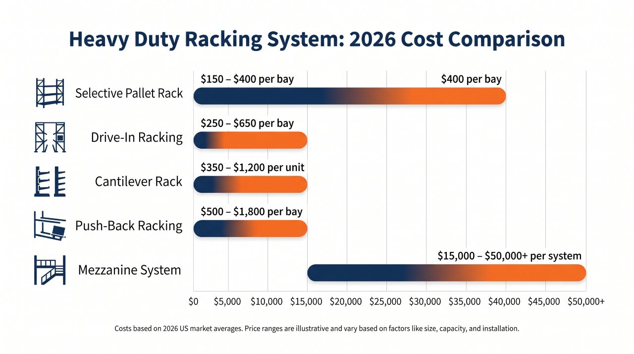 Heavy duty racking system cost comparison chart for 2026 buyers