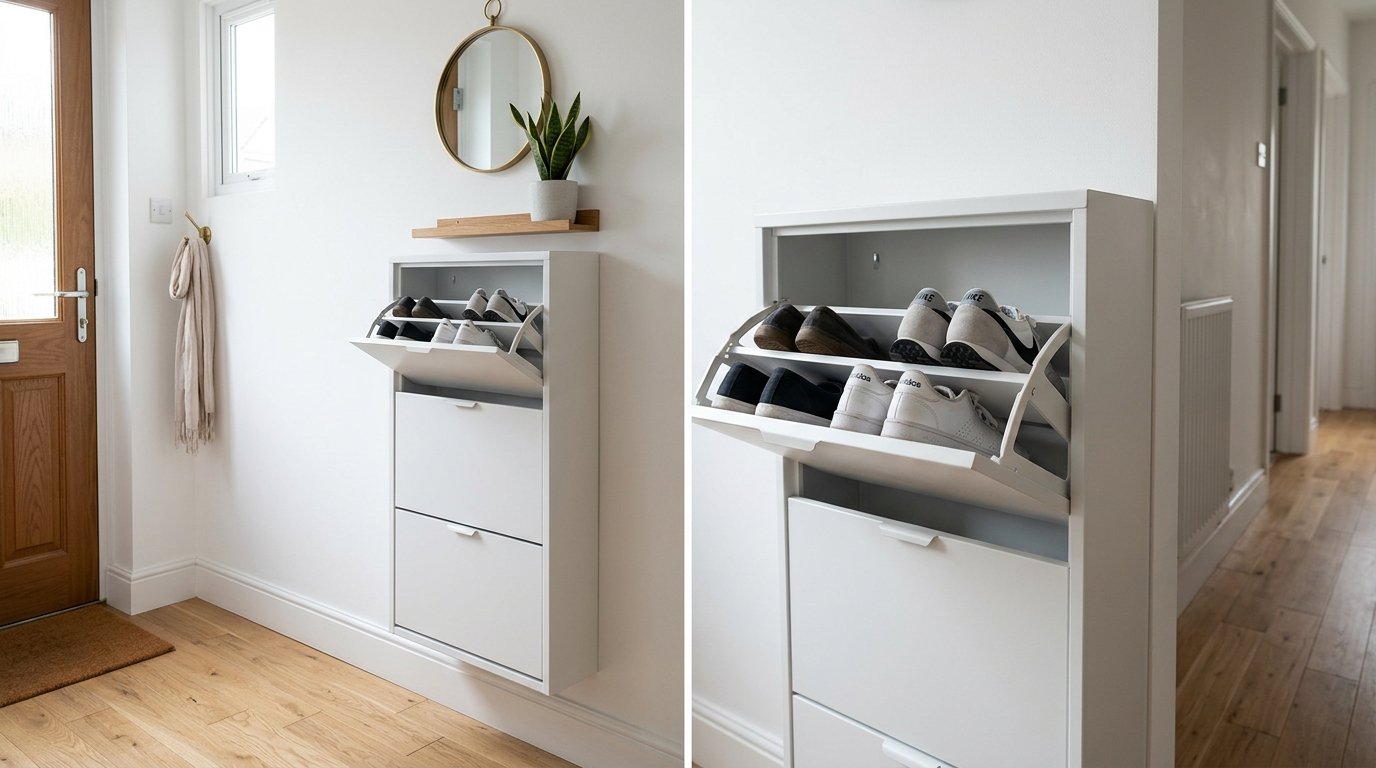 Ultra-slim wall mounted metal flip-drawer shoe cabinet